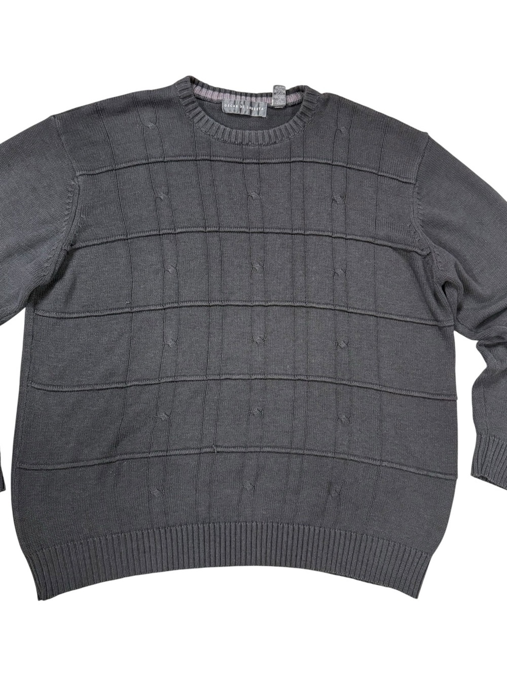 Oscar De La Renta Men’s Size XL Cable Grid Knit Grandpa Sweater Dark Gray Preppy - Picture 2 of 13